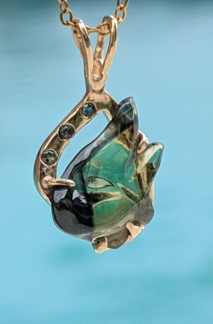 Angel Fish Pendant-K029- Sapphire Green and Bronze